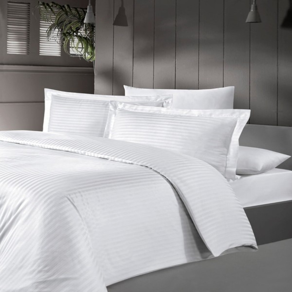 Tekstil Home Lüx Otel Serisi Çift Kişilik Çizgili Pamuk Saten Nevresim Takım Oxfort Yastık Kılıflı - 160 x 200 cm - Beyaz Nevresim Takımı Fiyatı