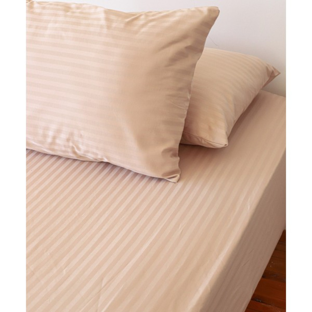 Tekstil Home Lüx Otel Serisi Tek Kişilik Lastikli Çarşaflı Çizgili Pamuk Saten Nevresim Takımı - Cappuccino - 160 x 200 cm Nevresim Takımı Fiyatı