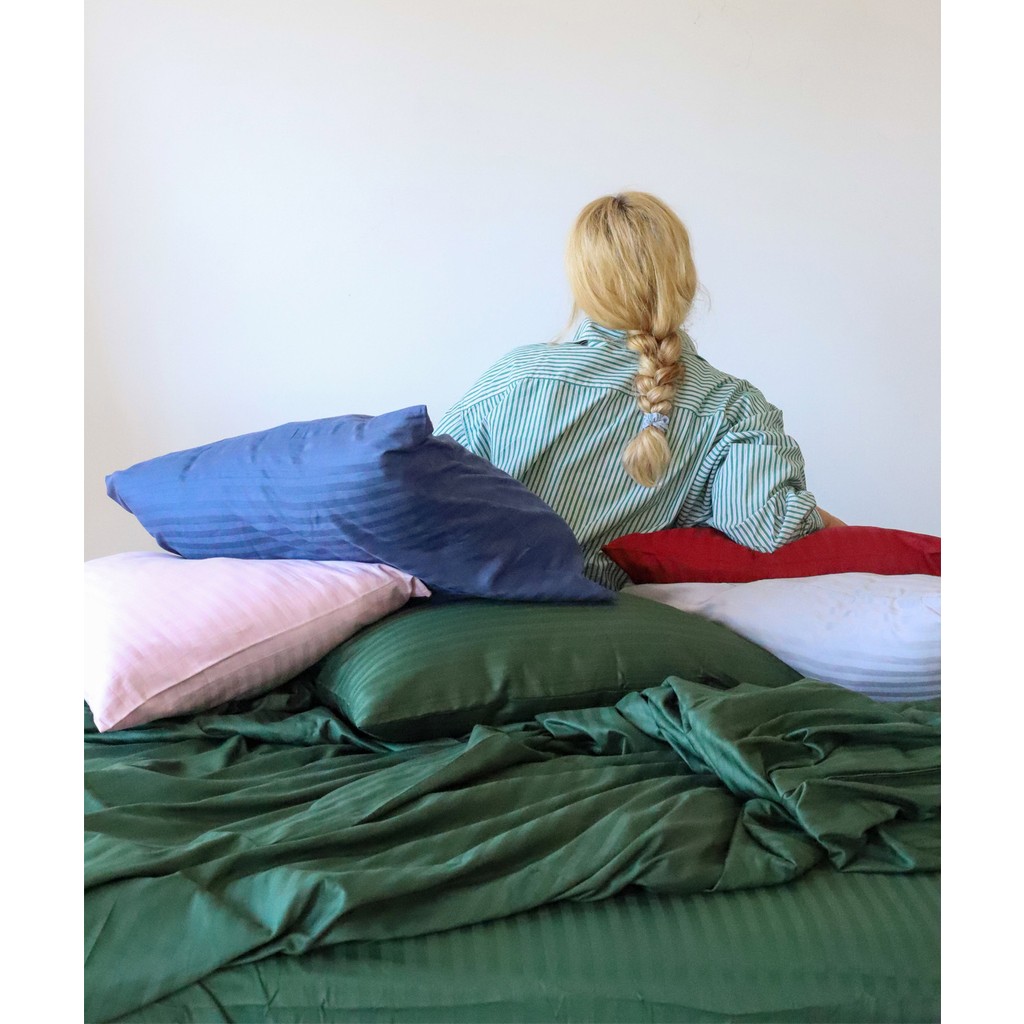Tekstil Home Lüx Otel Serisi Tek Kişilik Lastikli Çarşaflı Çizgili Pamuk Saten Nevresim Takımı - Koyu Yeşil - 100 x 200 cm Nevresim Takımı Fiyatı