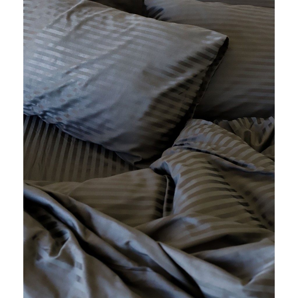 Tekstil Home Lüx Otel Serisi Tek Kişilik Lastikli Çarşaflı Çizgili Pamuk Saten Nevresim Takımı - Siyah - 100 x 200 cm Nevresim Takımı Fiyatı