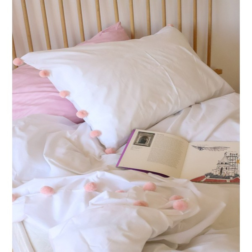 Tekstil Home Pembe Ponponlu Tek Kişilik Nevresim Seti Pamuklu Kumaş Genç Çocuk Odası Tasarım Retro - 160 x 220 cm - Pudra Nevresim Takımı Fiyatı