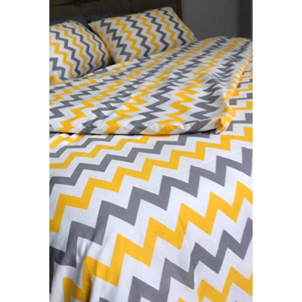 Tekstilci Çift Kişilik Zikzak Nevresim Takımı Battal Boy Çizgili Nevresim Takımı - 200 x 235 cm - Sarı Nevresim Takımı Fiyatı