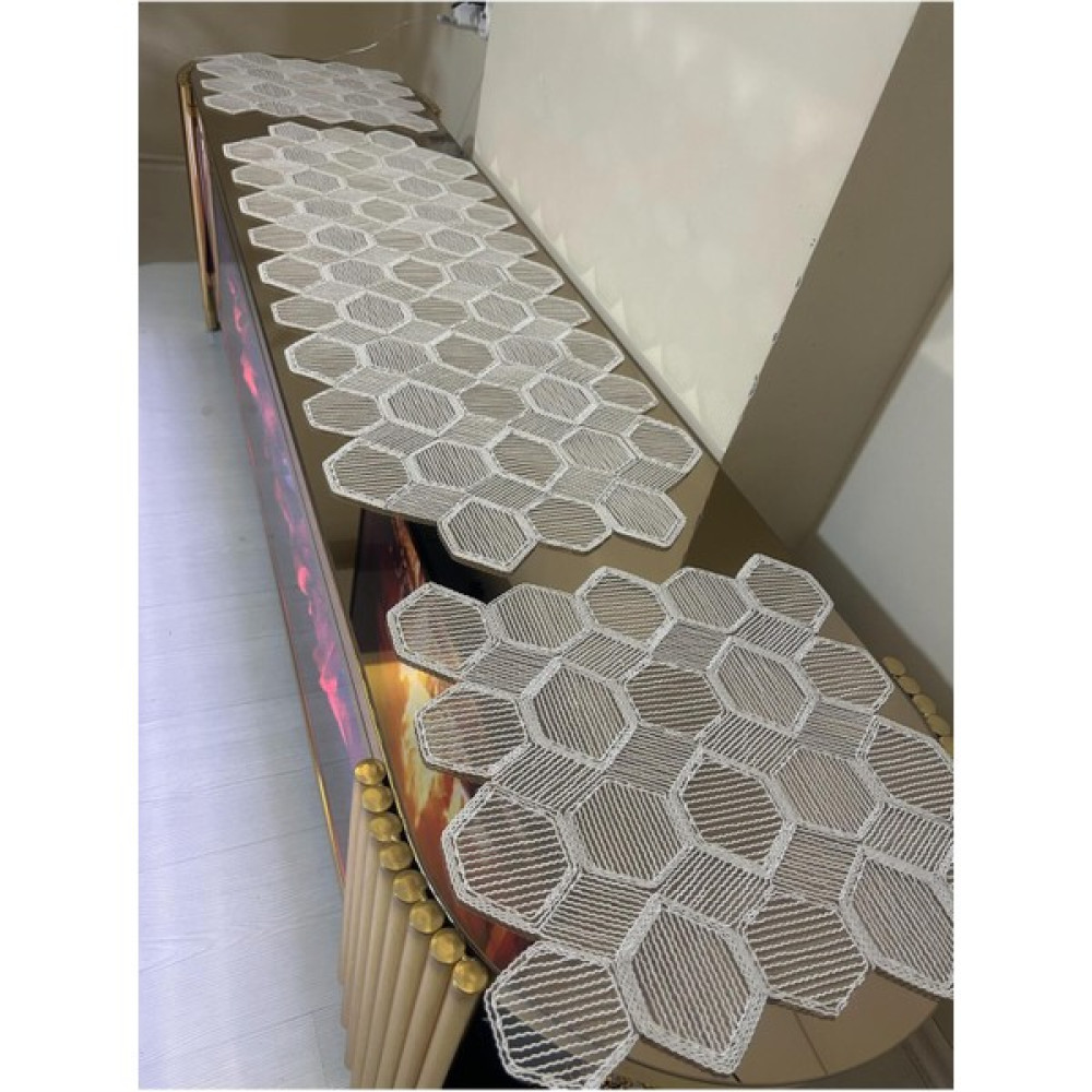 Tekstilsa Yeni Lüks Runner Salon Oda Sehpa Masa Örtü Takımı Fransız Güpürlü Çeyizlik Set Beyaz 5 Parça Beyaz - 135 x 50 cm Masa Örtüsü Fiyatı