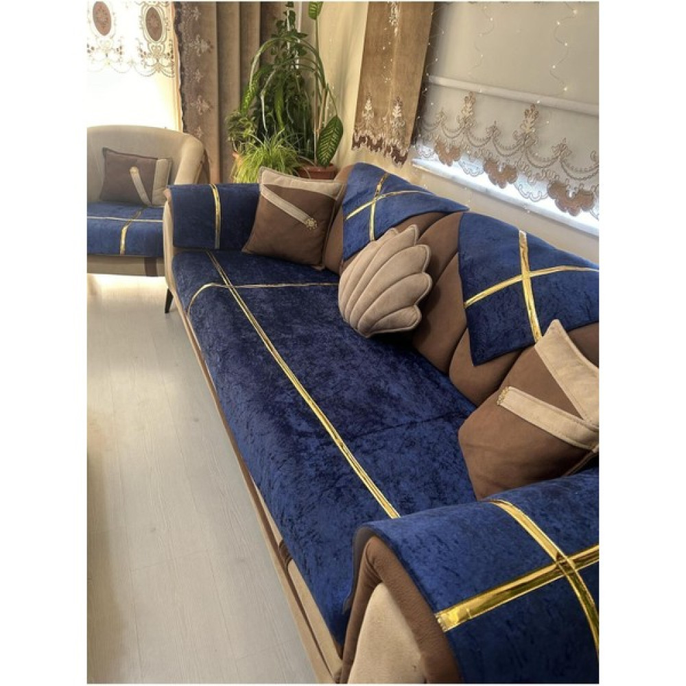 Tekstilsa Yeni Moda Lüks Kadife Süngerli Koltuk Çekyat Örtüsü (12 Parça Takım 3,3,1,1) Lacivert - 95 x 200 cm Koltuk & Kanepe Örtüsü Fiyatı