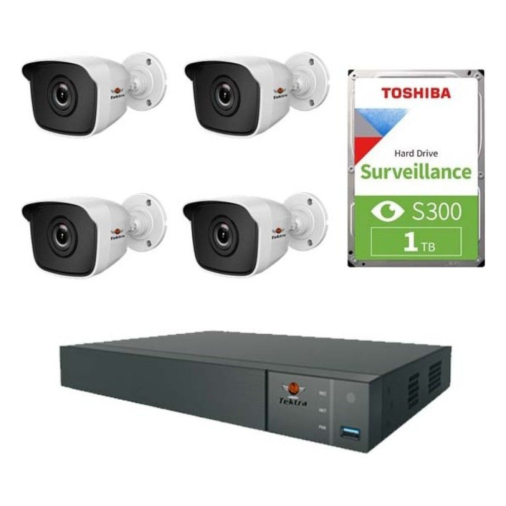 Tektra 4'lü Ahd Kamera Seti 1TB Hard Disk+4 Kanal TVT H65 Kayıt Cihazı + 4 Bullet Kamera Güvenlik Kameraları Fiyatı