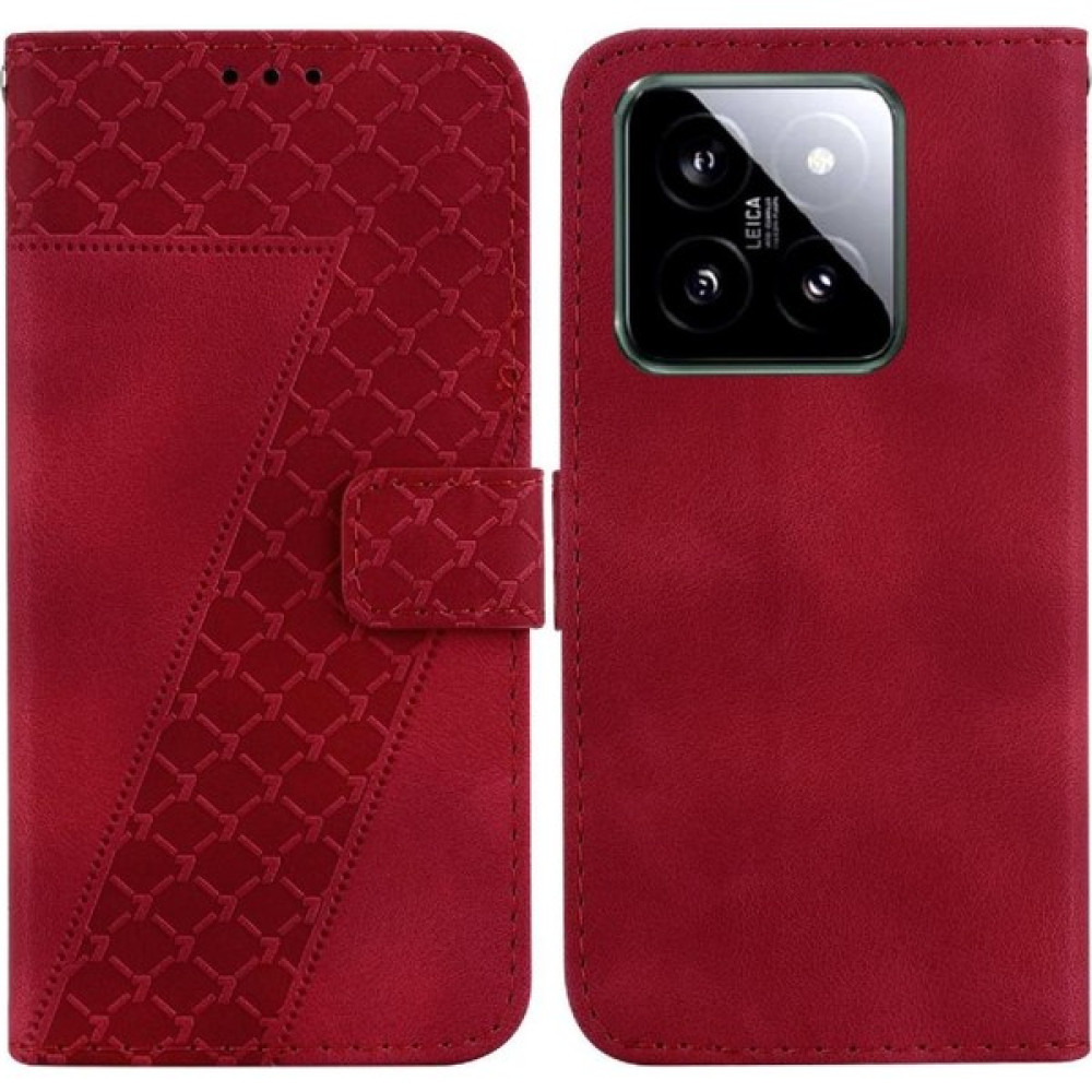 Telefon Kılıfı Için Xiaomi 14 Pu Deri Kabartmalı Desen Cüzdan Flip Folio (Yurt Dışından) - Kırmızı Cep Telefonu Kılıfı Fiyatı