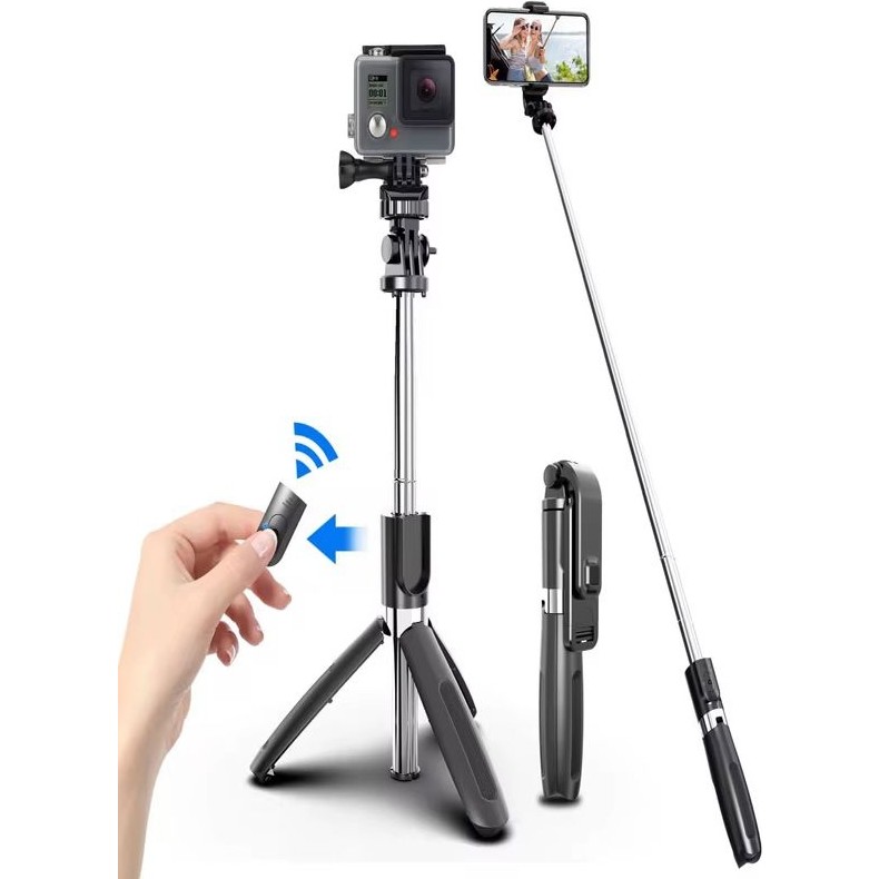 Telefon ve Kamera Uyumlu Bluetooth Tripodlu Selfie Çubuğu | 19-100CM Alüminyum Gövde Vlog - Siyah Diğer Fiyatı