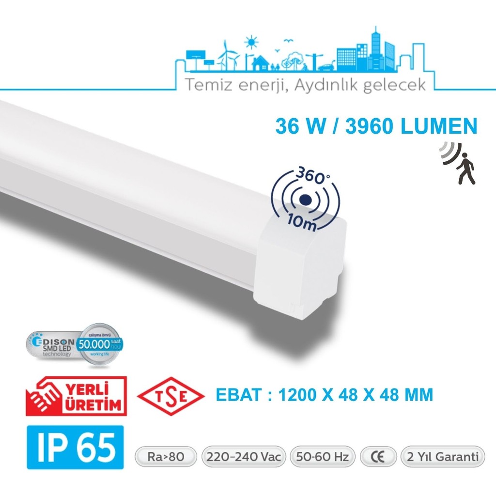 Teletek LED Etanj 36W Radar Hareket Sensörlü Aydınlatma - Otopark, Depo ve Garaj Tipi - Su Geçirmez Tavan Lambası - BEYAZ GÖVDE - 3000K - Gün Işığı Giyim & İç Giyim Fiyatı
