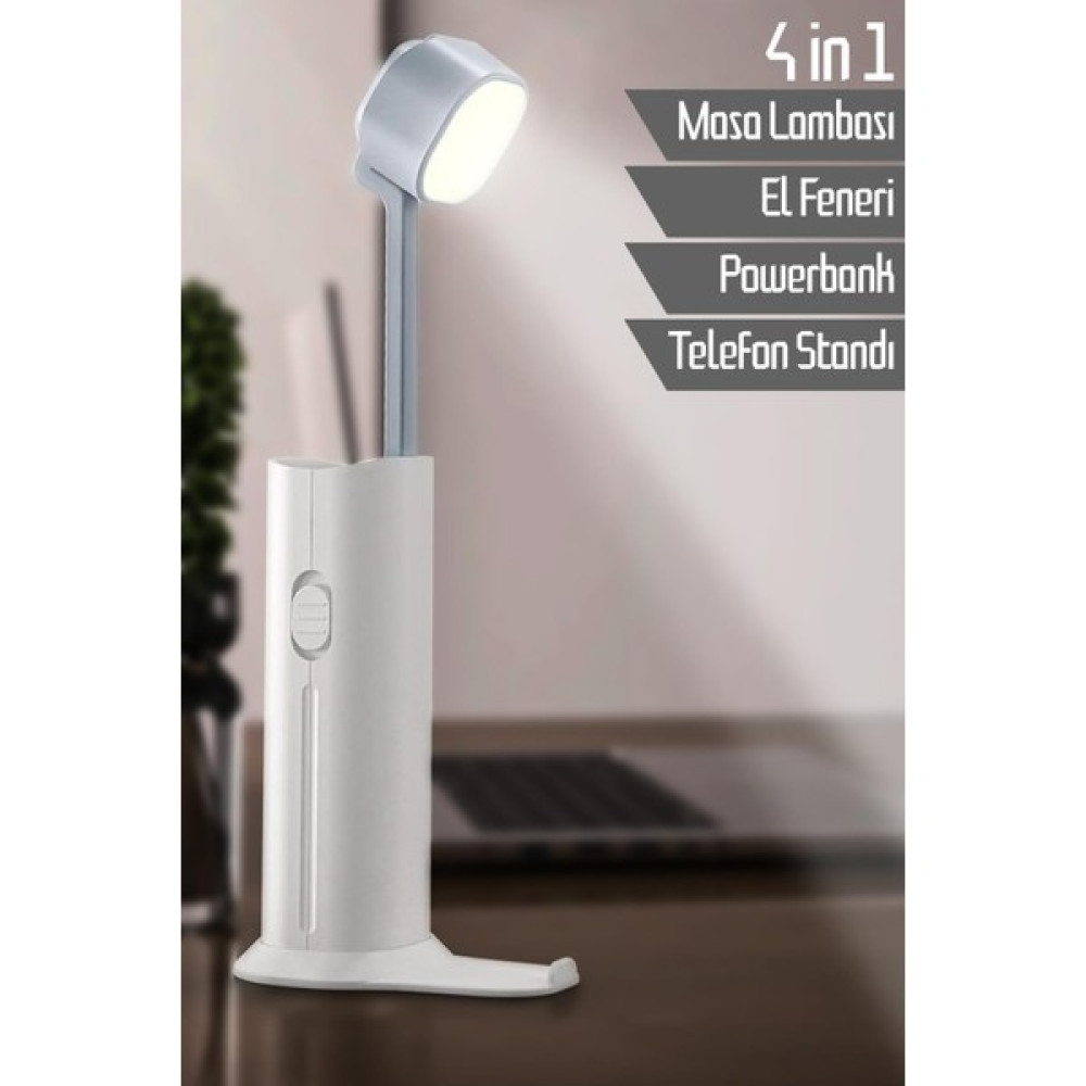Telvesse 4in1 Şarjlı Masa Lambası Powerbank Özellikli Telefon Standlı Kamp El Feneri Çalışma Okuma Işığı 975 - Beyaz Masa Lambası Fiyatı