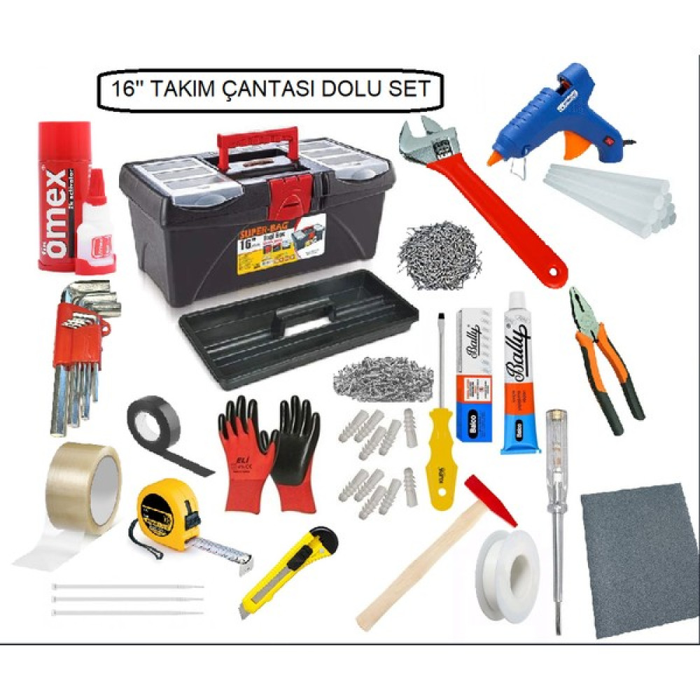 Tem Hanem Temhanem 16'' Dolu Takım Çantası Set Evinin Ustası Takımı ( Sıcak Silikon , Bant , Pense ,tornavida , Metre , Yapıştırıcı , Alyen Anaht... Alet Çantası & Dolabı Fiyatı
