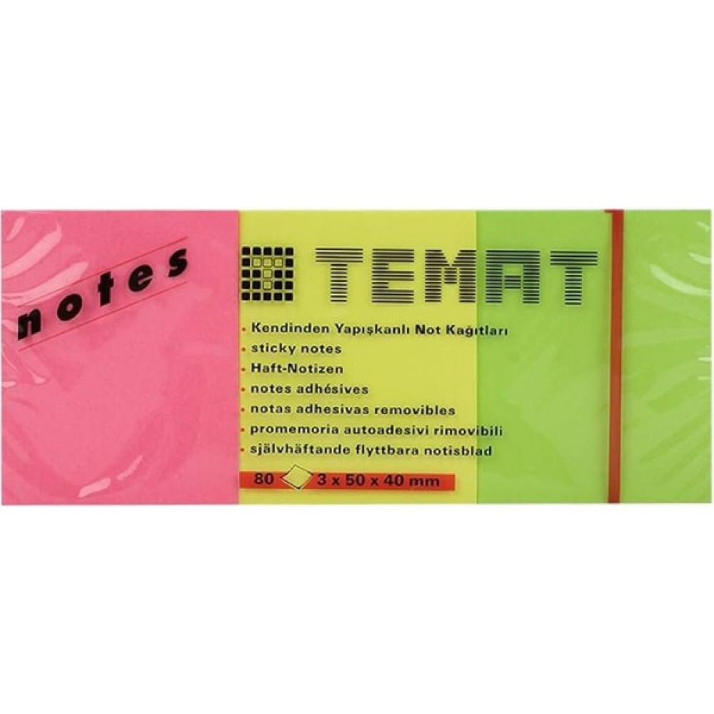 Temat 3x50x40 Yapışkanlı Not Kağıdı 80 Yaprak 3 Renk Oto Boyaları Fiyatı
