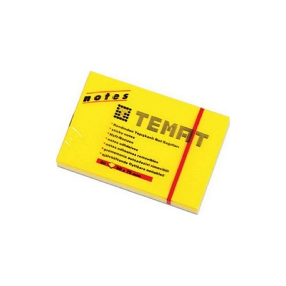 Temat Fosforlu Yapışkanlı Not Kağıdı Sarı 50 x 75 mm Not Defteri & Bloknot Fiyatı