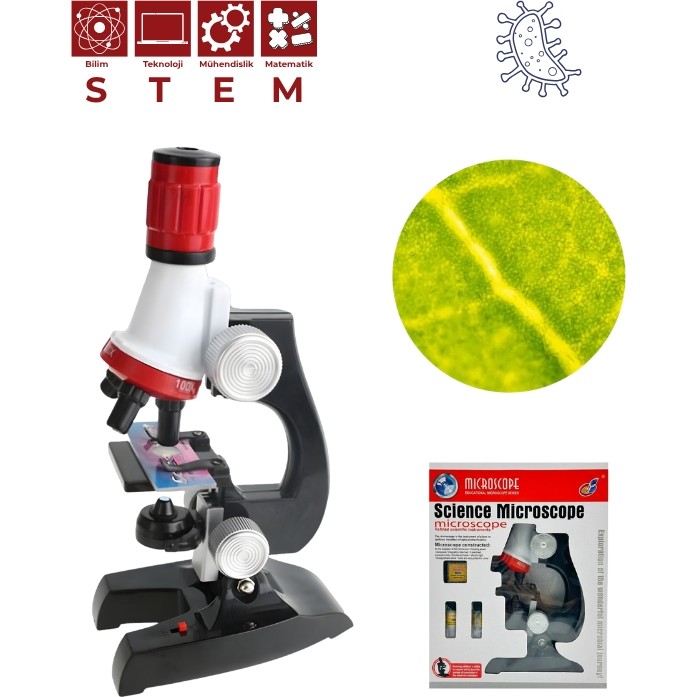 Temel Işıklı Bilimsel Çocuk Mikroskobu 100X 400X 1200X, Stem Eğitim ve Deney Seti Mikroskop Fiyatı