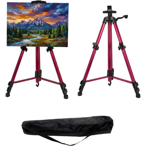 Temel Katlanabilir Alüminyum Tripod Şövale - Kollu Yükseklik Ayarlı, Su Terazili, Pembe Şövale Fiyatı