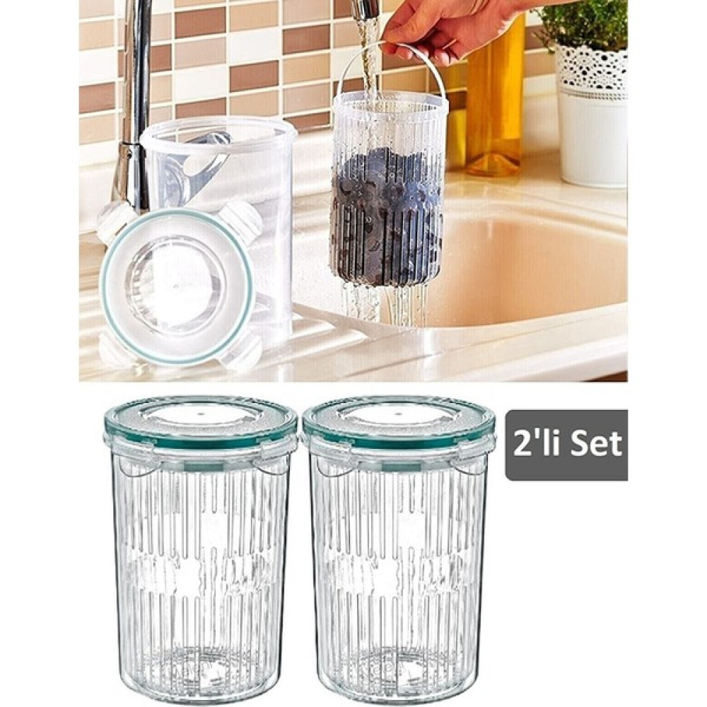 Temmuz Home 2 Adet Zeytinlik Süzgeçli Zeytin Turşu Saklama Kabı 1,5 Lt - 1 Adet Saklama Kapları Fiyatı