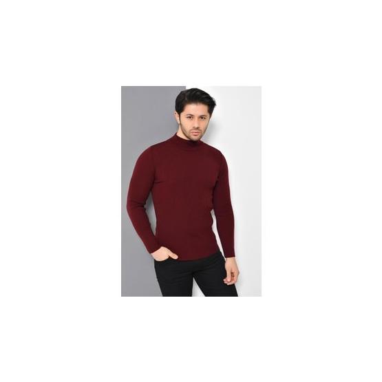 Tena Erkek Bordo Yarım Balıkçı Yaka Basic Triko Kazak