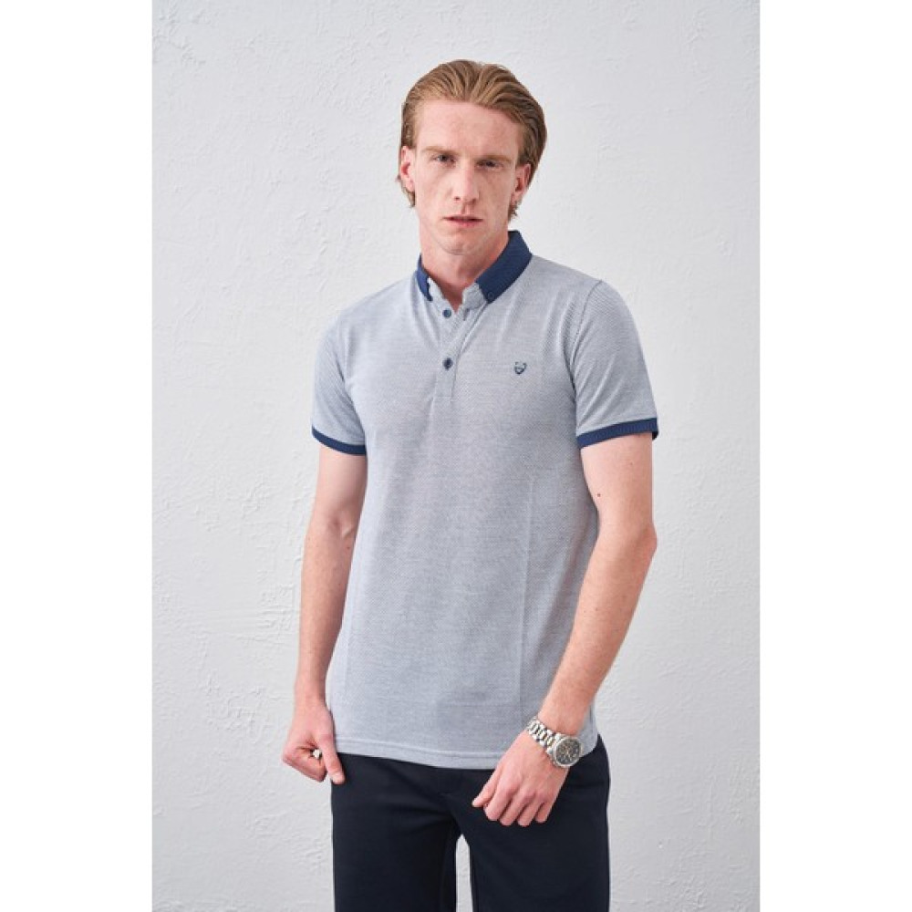 Tena Moda Erkek Indigo Gömlek Yaka Çapraz Çizgili Jakarlı Tişört Erkek T-shirt Fiyatı