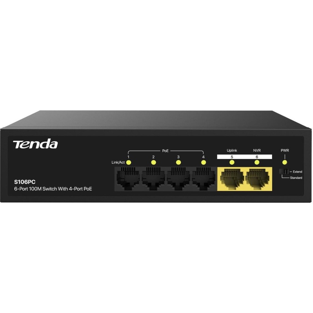 Tenda S106PC 6 Port 4 Port Poe+ 10-100 Mbps + 2 Port Uplink Switch Çelik Kasa Rack Mount Diğer Fiyatı