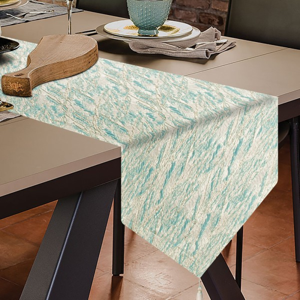 Tende Tekstil Antik Runner - 40 x 140 cm - Su Yeşili Masa Örtüsü Fiyatı