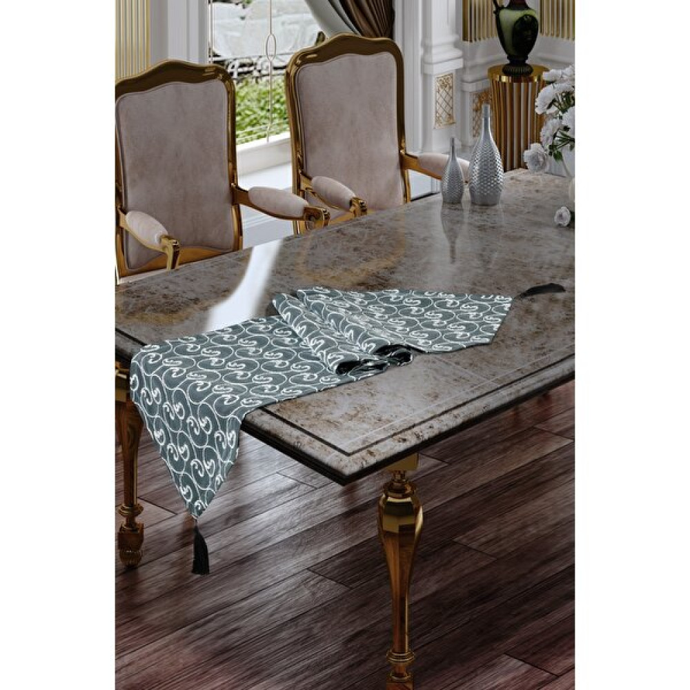 Tende Tekstil Işlemeli Brode Runner - 40 x 140 cm - Gri Masa Örtüsü Fiyatı