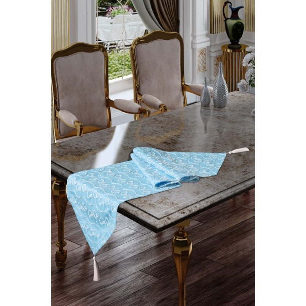 Tende Tekstil Işlemeli Brode Runner - 40 x 140 cm - Mavi Masa Örtüsü Fiyatı