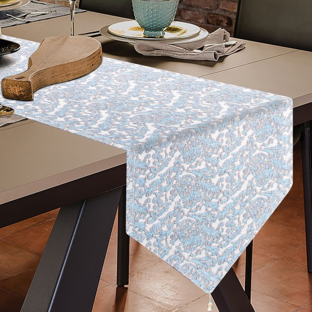 Tende Tekstil Mavibakır Runner - 40 x 140 cm - Açık Mavi Masa Örtüsü Fiyatı
