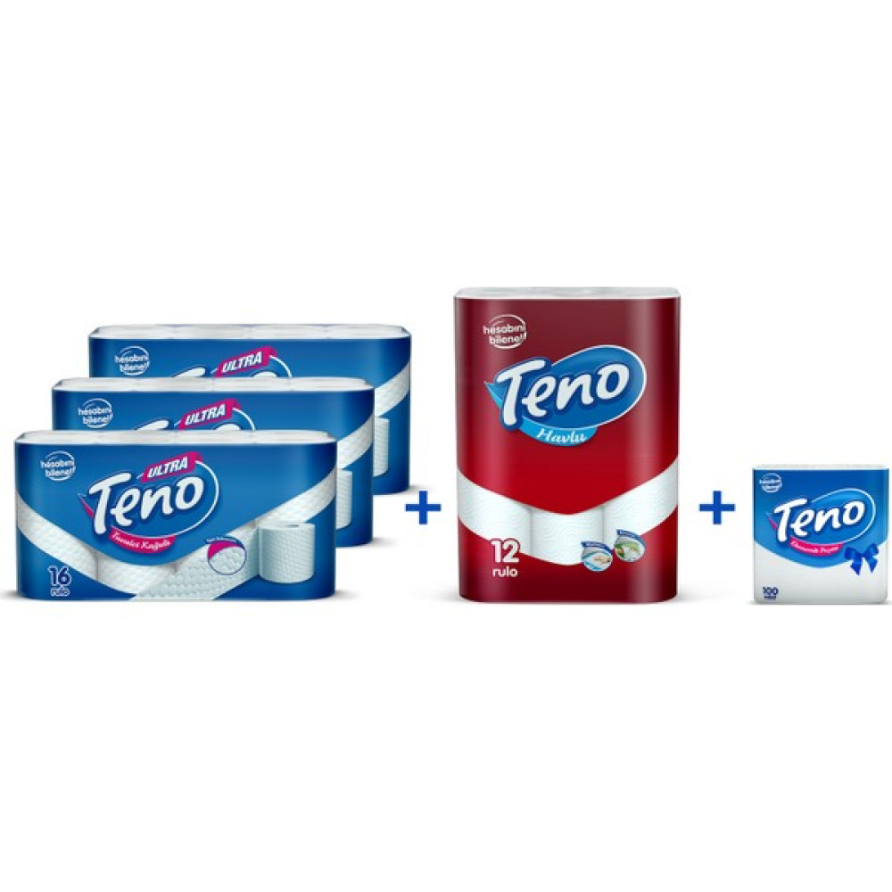 Teno Tuvalet Kağıdı Jumbo Paket 48 Rulo + Teno Kağıt Havlu 12'li + Teno Peçete 100'lü Tuvalet Kağıdı Fiyatı