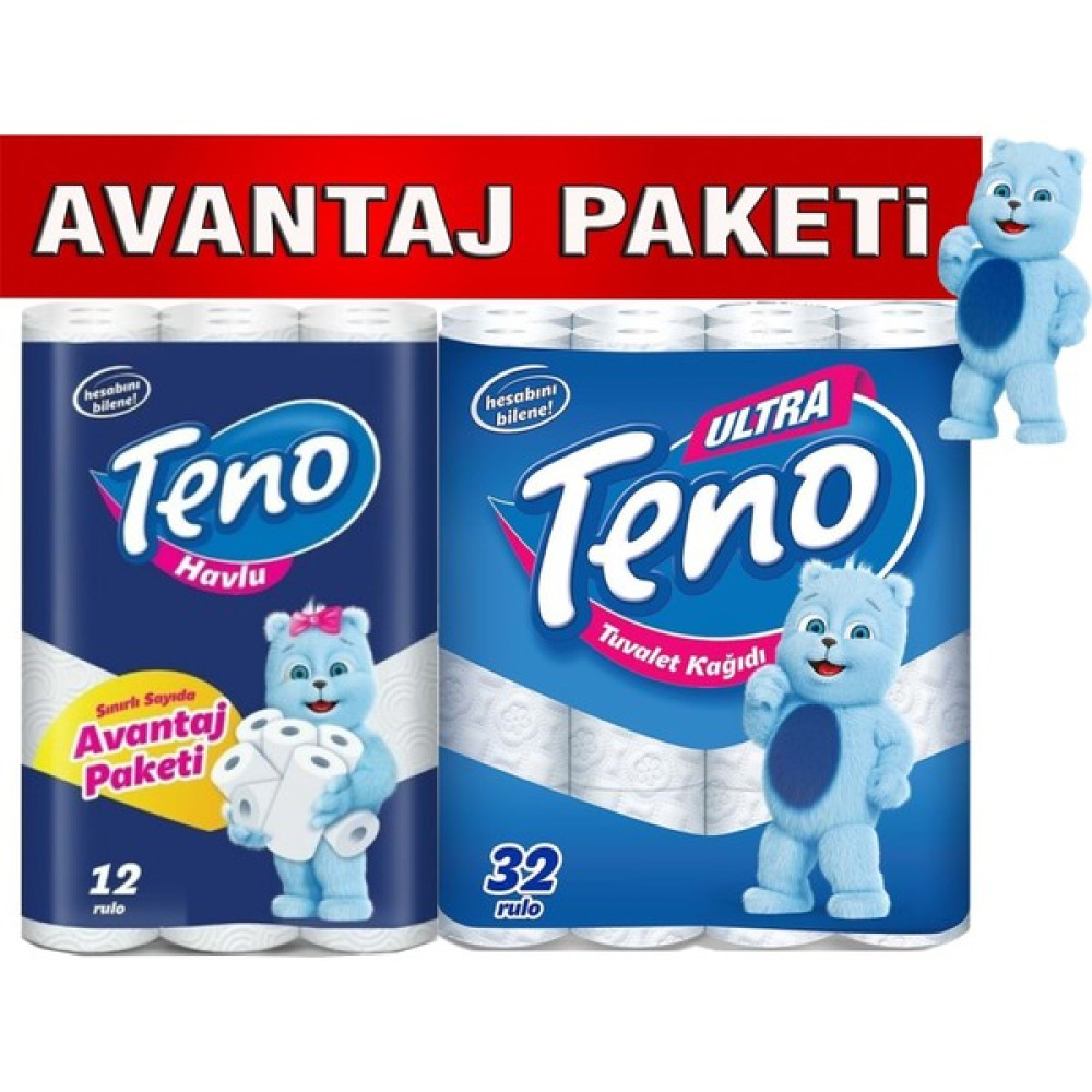 Teno Ultra Tuvalet Kağıdı 32'li Paket + 12'li Paket Kağıt Havlu Avantaj Pk (2 Katlı) Kağıt Havlu Fiyatı