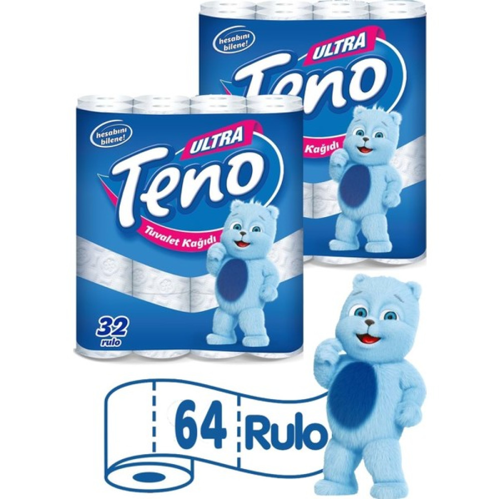 Teno Ultra Tuvalet Kağıdı Çift Katlı 64 Lü Set (2pk x 32) - Beyaz Tuvalet Kağıdı Fiyatı