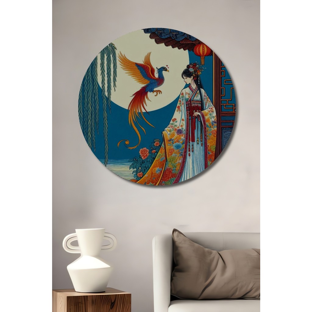 Teona Ahşap Oriental Feng Shui Sanat Tablosu Yağlı Boya Görünümlü Ahşap Dekoratif Tablo Yuvarlak Duvar Tablosu - 40 x 40 - Yeşil Kanvas Tablo Fiyatı