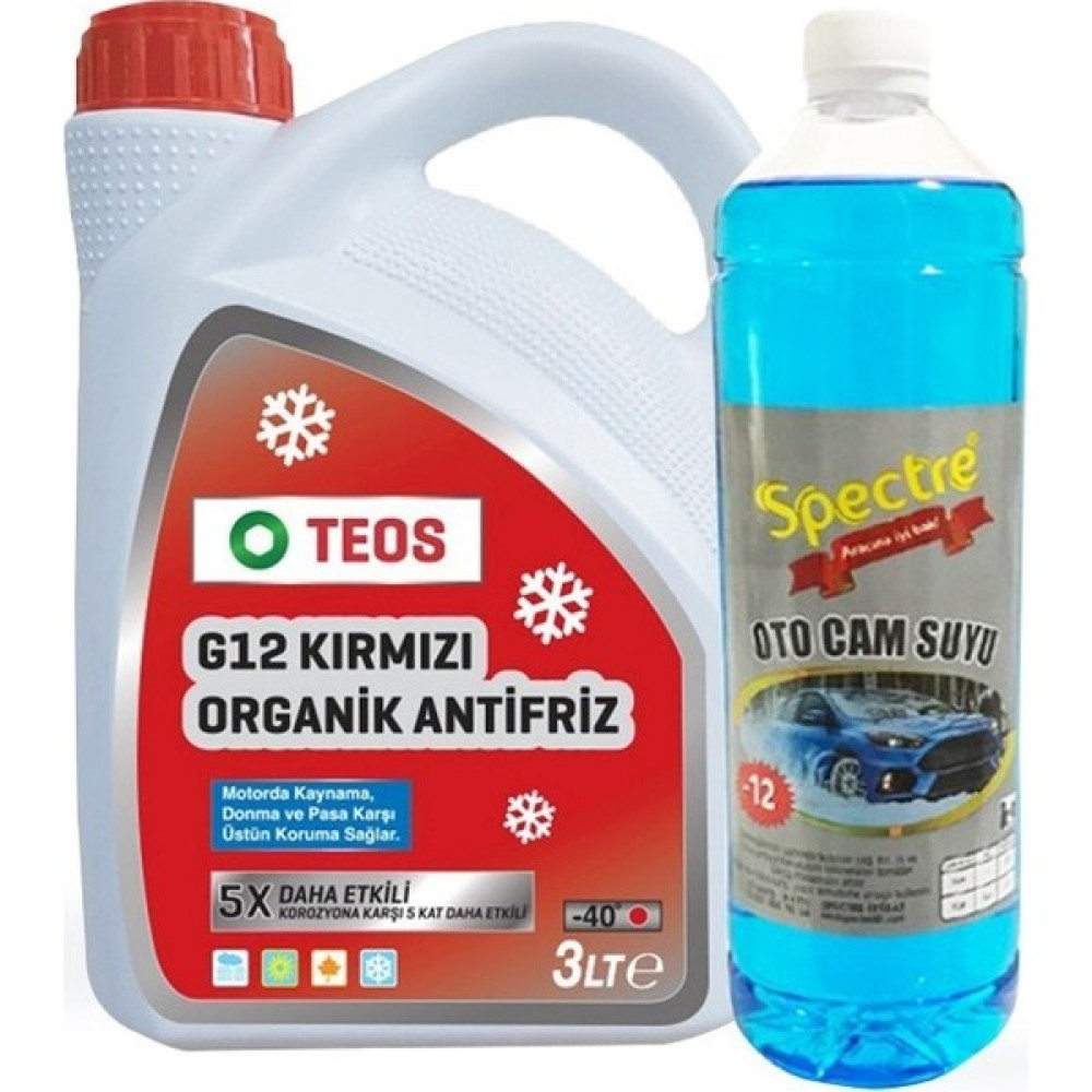 Teos -40° Organik Kırmızı Antifriz 3 Lt + 1 Lt Cam Suyu Oto Kışlık Bakım Ürünleri Fiyatı