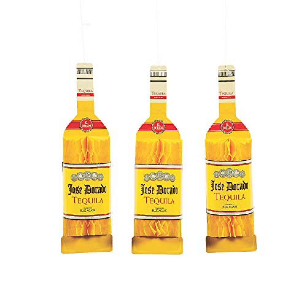 Tequila Bottle Hanging Honeycomb Decorations - Party Decor - 12 Pieces