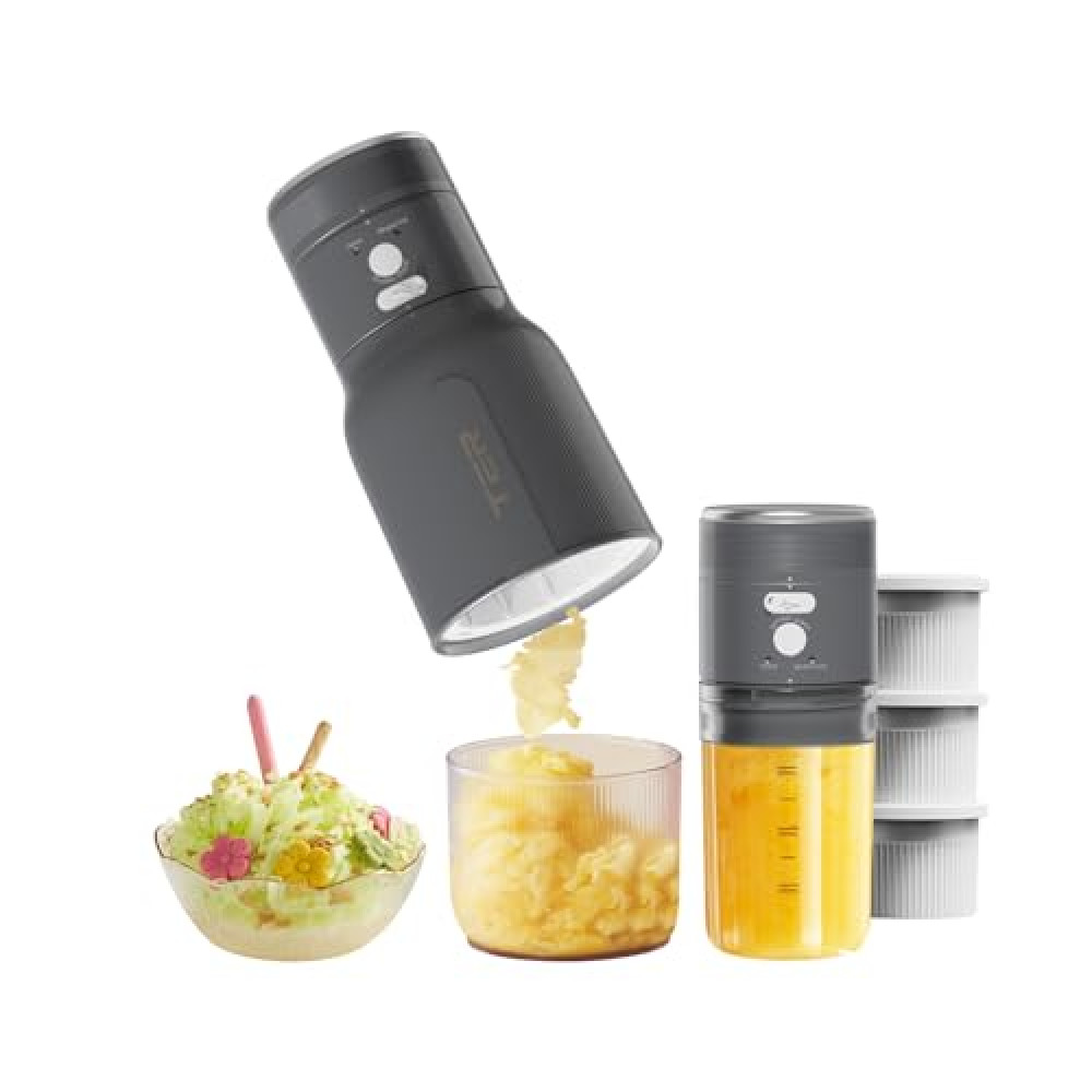 TER Shaved Ice Machine & Juice Blender 2 in 1, Snow Cone Machine Ice Shaver Machine, Portable Blender for Shakes and Smoothies, Cordless Electric, Rechargeable, BPA Free, Black