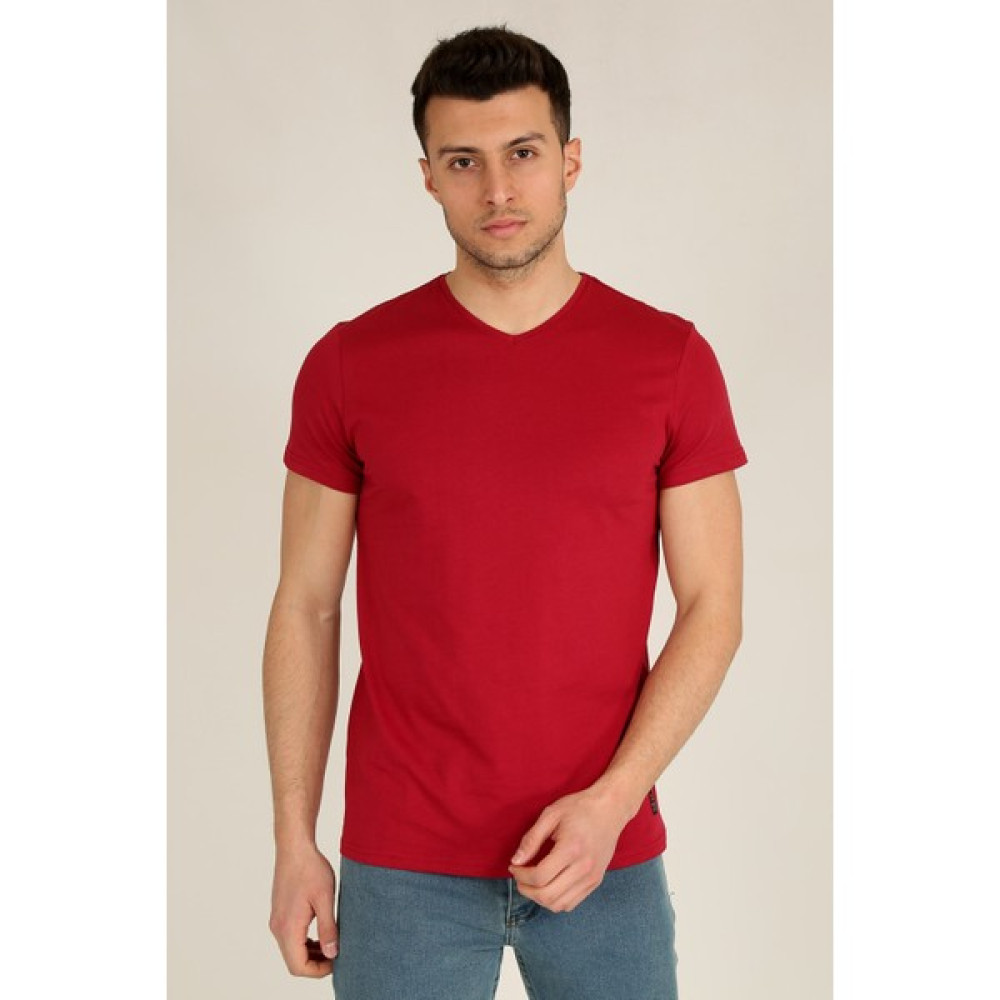 Terapi Men Erkek Basic Slim Fit V Yaka Kısa Kollu T-Shirt 21K-3400738-1 Bordo Erkek T-shirt Fiyatı