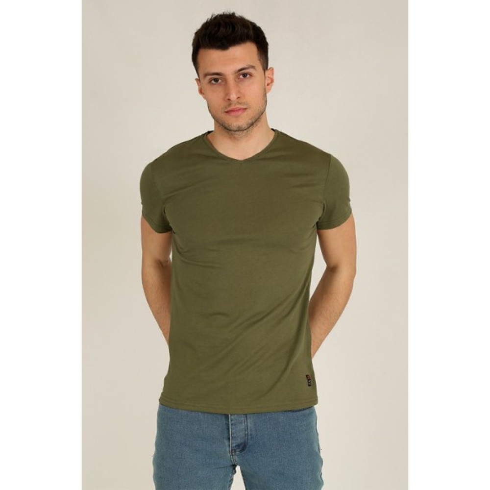 Terapi Men Erkek Basic Slim Fit V Yaka Kısa Kollu T-Shirt 21K-3400738-1 Haki Erkek T-shirt Fiyatı