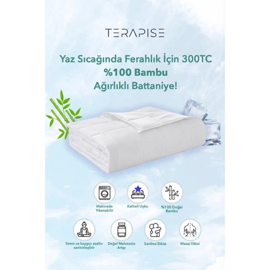 Terapise % 100 Bambu Ağırlıklı Yorgan / Battaniye, 7 Kg Tek Kişilik, 300 TC, Beyaz, 155x215 cm - 0315 Gri - 155 x 215 cm Yorgan Fiyatı