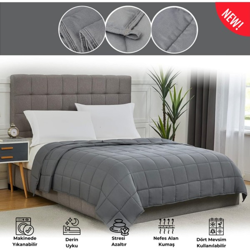 Terapise Eco Ağırlıklı Yorgan / Battaniye 10 kg Çift Kişilik, Cam Kürecikli, Nefes Alan Microfiber - 0315 Gri - 155 x 215 cm Yorgan Fiyatı