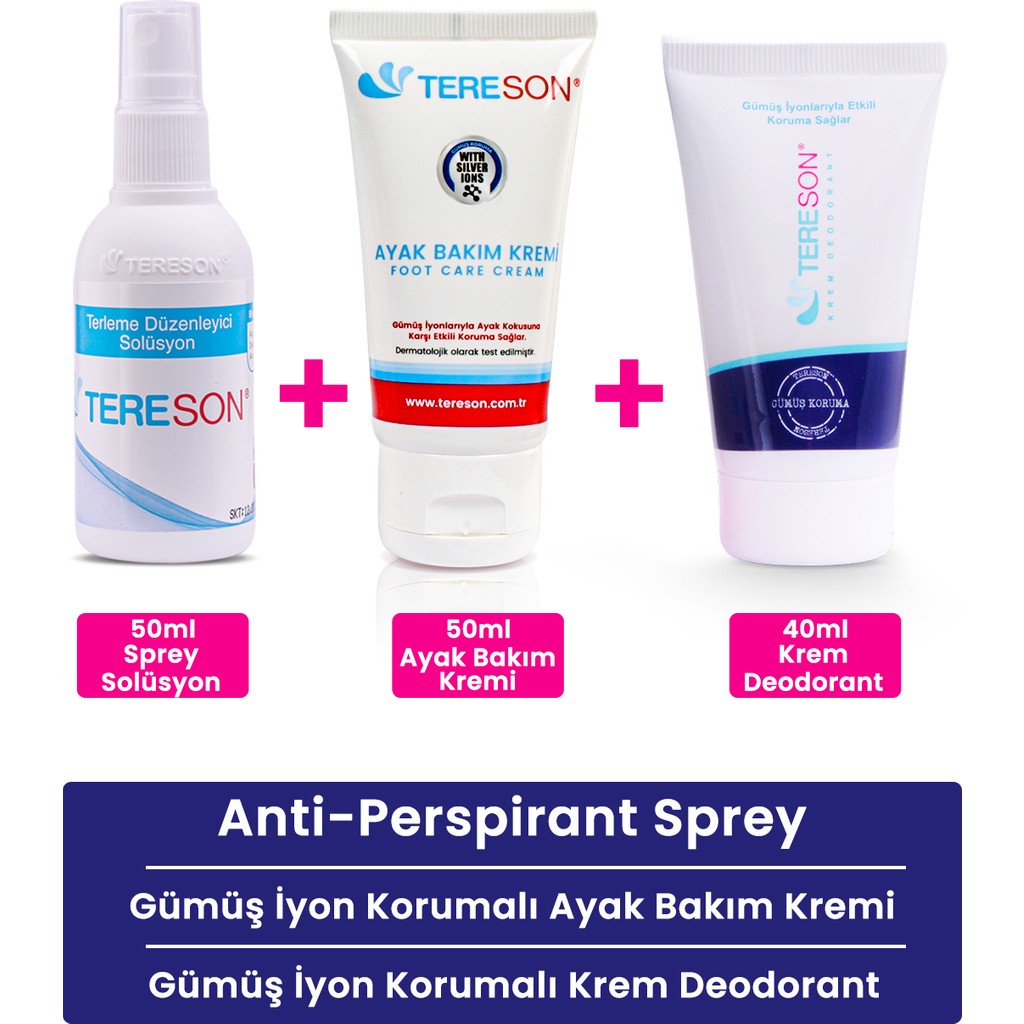 Tereson Terleme Önleyici Sprey 50 ml +Gümüş Iyon Korumalı Krem Deodorant +Gümüş Iyon Korumalı Koku Karşıtı Ayak Bakım Kremi Deodorantlar Fiyatı