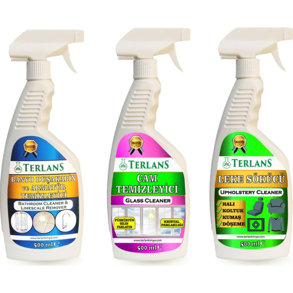 Terlans Banyo Duşakabin Temizleyici Cam Parlatıcı Halı Koltuk Leke Sökücü 3 x 500 ml Temizlik Malzemeleri Fiyatı