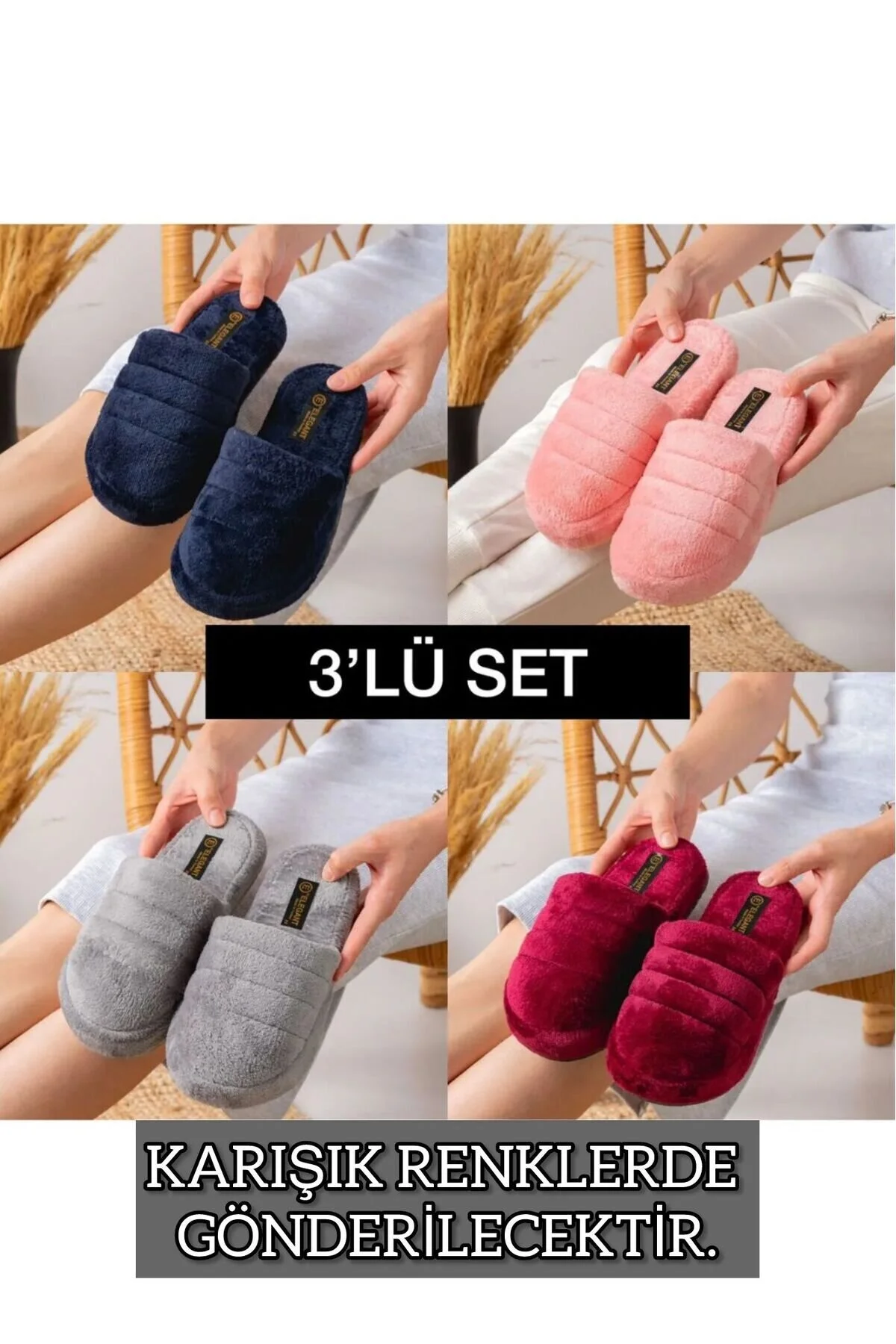 TERLİKLAND 3lü Paket Peluş Kışlık Terlik Ev Terliği Çeyiz Bohça Seti Misafir Terliği 37 Beden" Unisex Sandalet Fiyatı