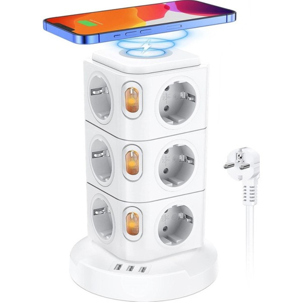 Termal Akım Korumalı Isıya Dayanıklı 3 USB 12 Priz ve Wireless Kablosuz Şarj 2.4 Amper Kablolu Priz Prizler Fiyatı