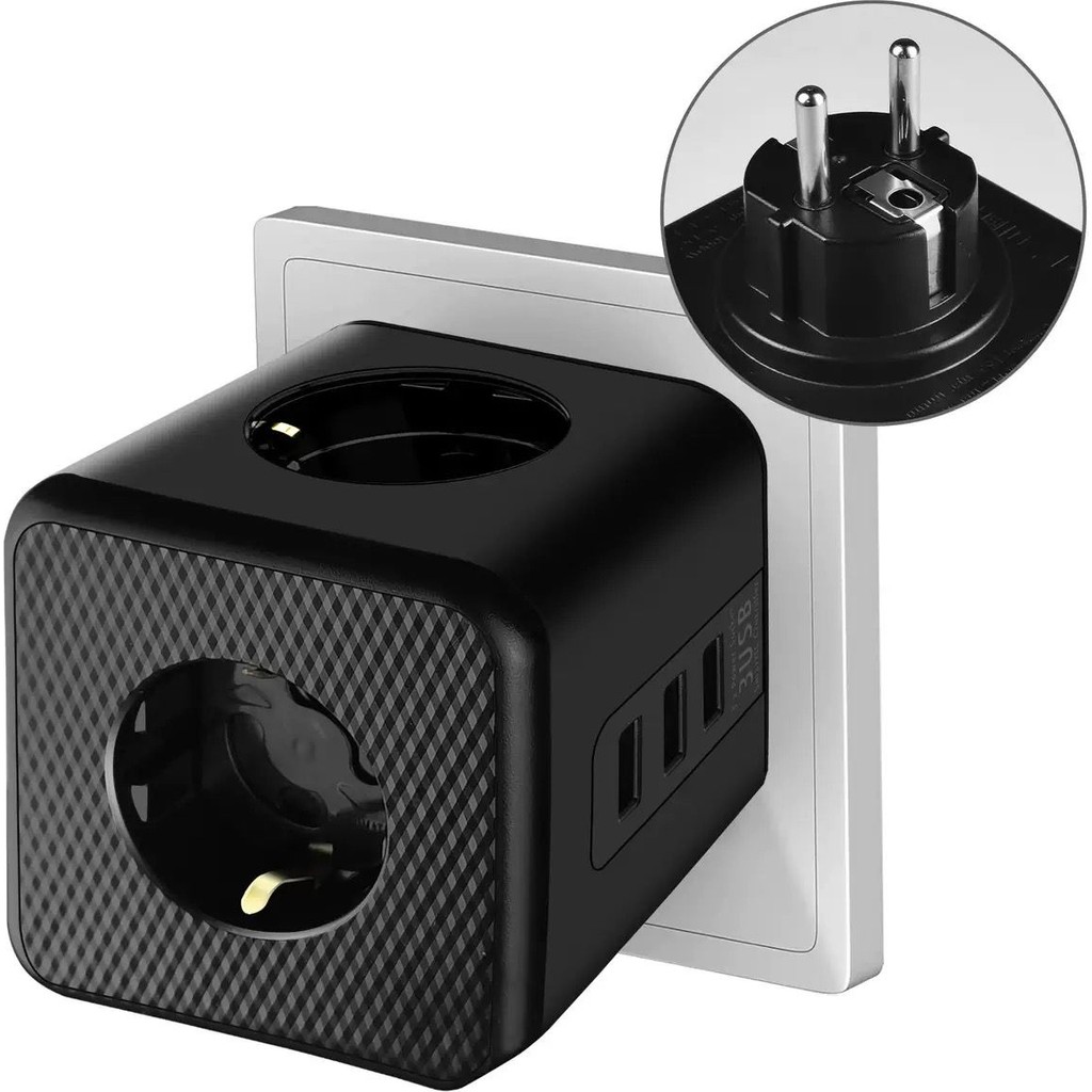 Termal Akım Korumalı Isıya Dayanıklı 3'lü Duvar Tipi Priz 2 x USB 1 x Type C Çıkışlı - Siyah Bilgisayar Çevirici ve Adaptörü Fiyatı