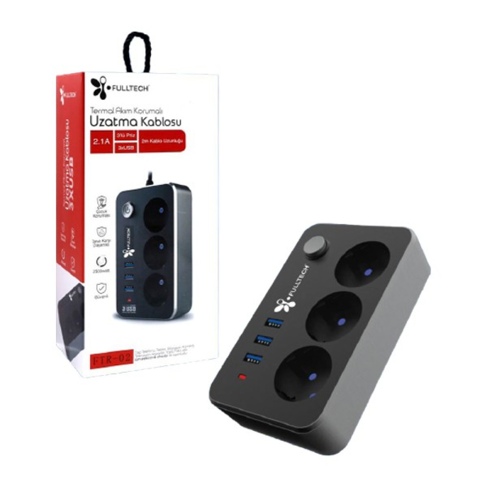 Termal Akım Korumalı Isıya Karşı Dayanıklı 3'lü Priz Kablo Uzunluğu 2mt 3xusb Prizler Fiyatı