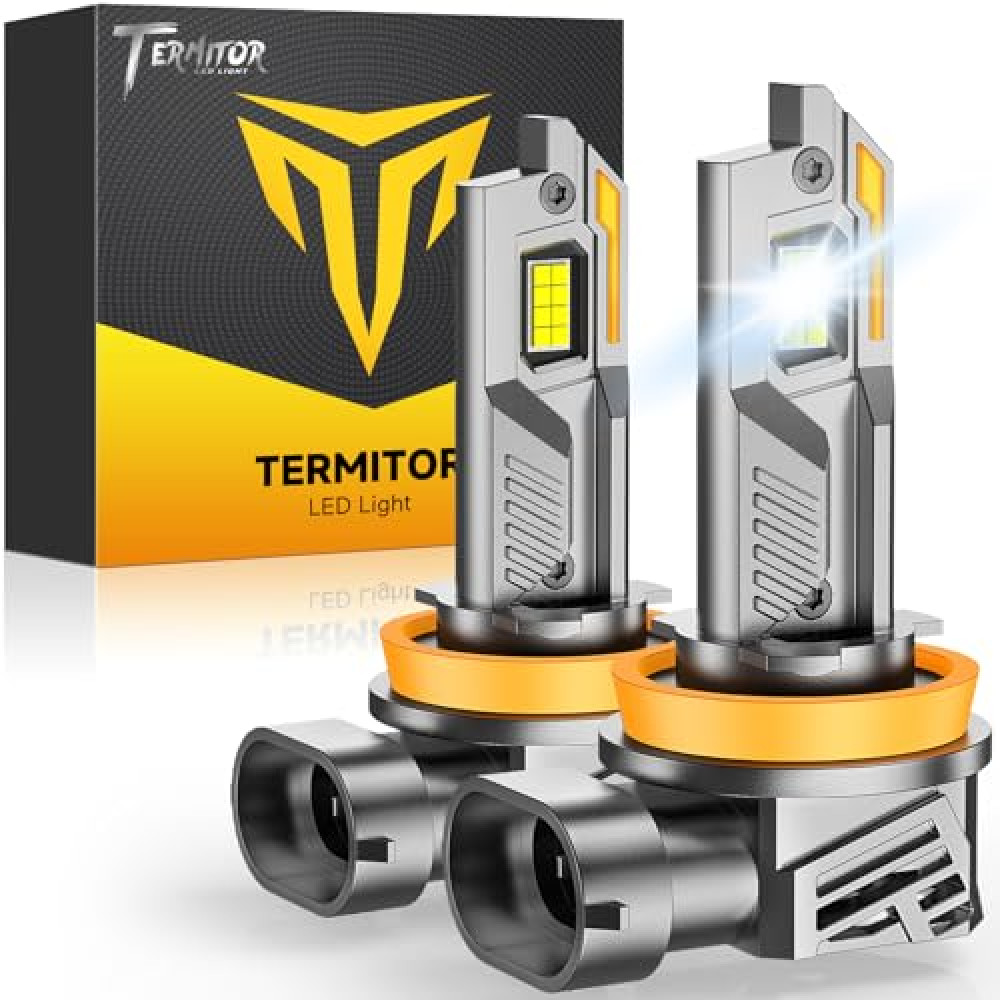 Termitor H11/H9/H8 Light Bulbs, 40000LM 10X Super Brighter 6500K Cool White H11 Fog Bulbs with Fan, 1:1 Halogen Mini Size, Off-Road Lights with Plug N Play, Pack of 2