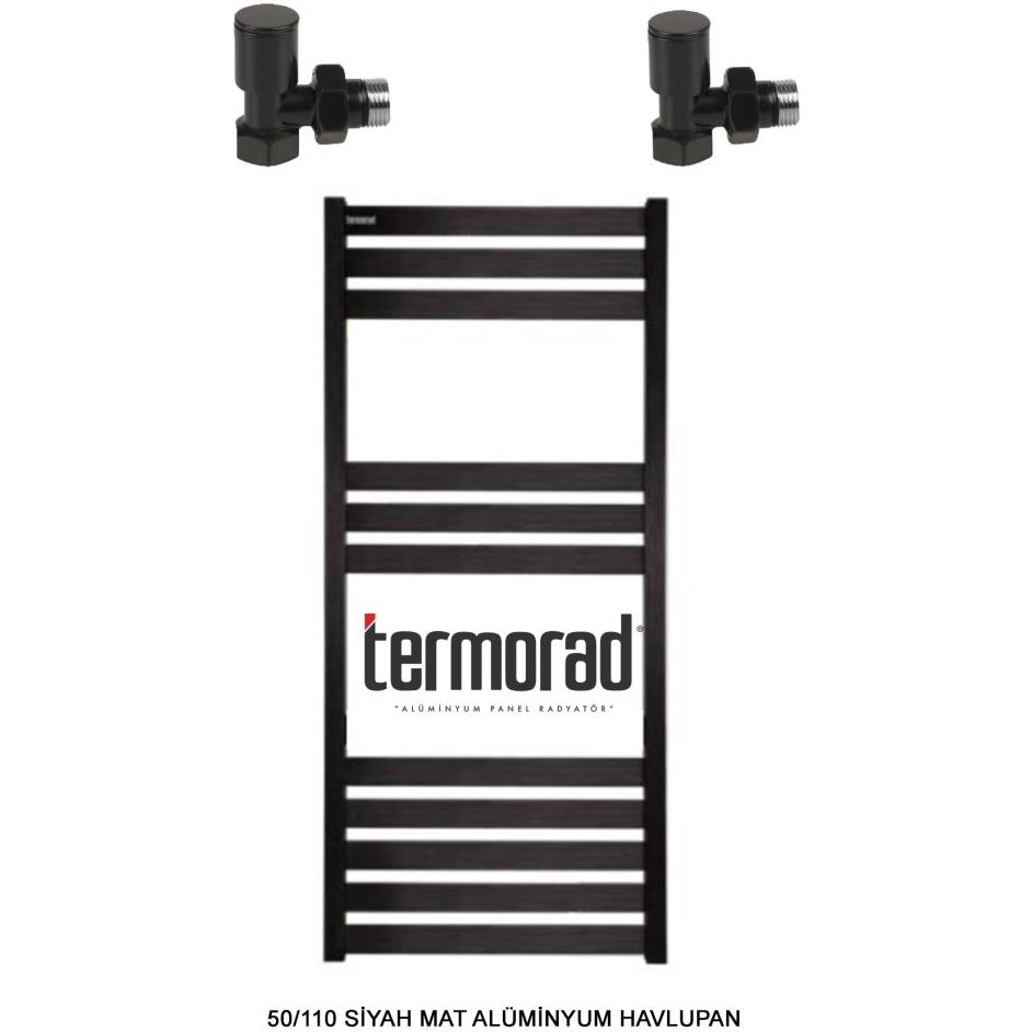 Termorad 50 x 110 cm Termorad Petsa Slim +2 Adet Radyatör Havlupan Vanası Siyah Mat 1/2' - 50 x 100 cm El / Yüz Havlusu Fiyatı