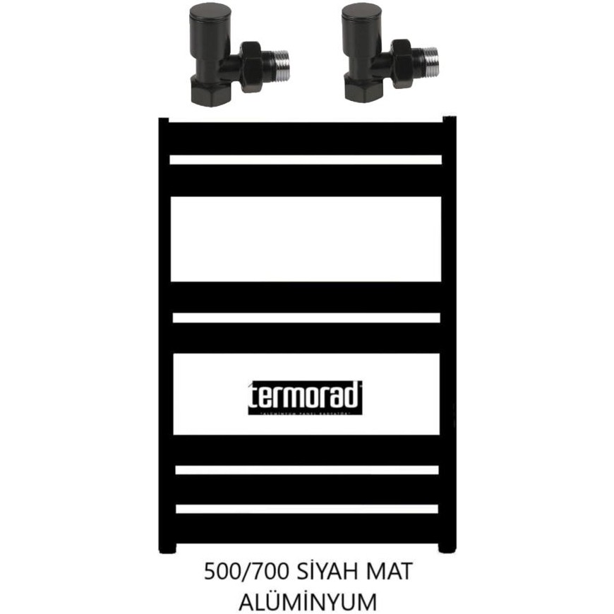 Termorad 50 x 70 cm Termorad Petsa Slim +2 Adet Radyatör Havlupan Vanası Siyah Mat 1/2' El / Yüz Havlusu Fiyatı