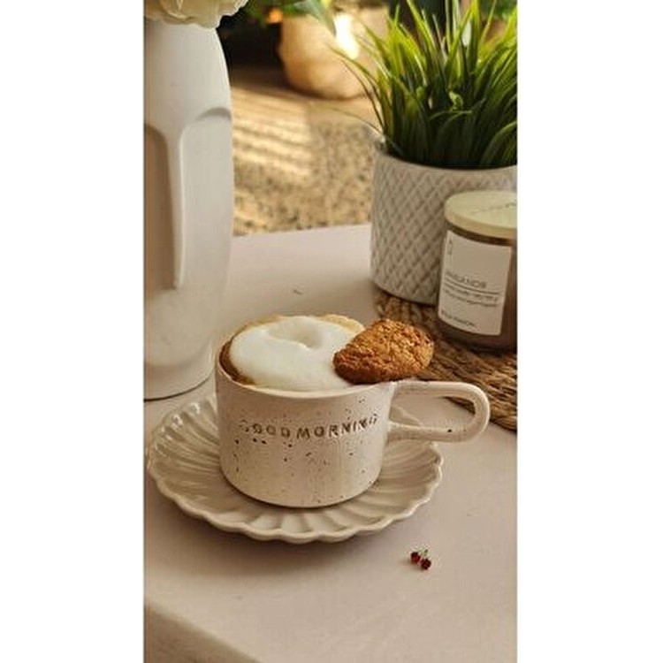 Terraco El Yapımı Seramik Kupa Good Morning Yazılı Terra No:4 1 Parça Beyaz Desenli - 220 ml Fincan / Bardak / Kahve Takımı Fiyatı