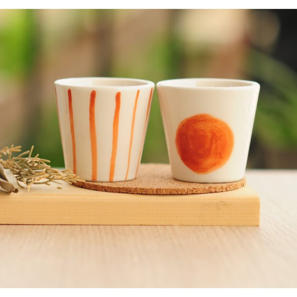 Terraco El Yapımı Seramik Shot Espresso Fincanı Ikili Mug - Beyaz - Turuncu Fincan / Bardak / Kahve Takımı Fiyatı