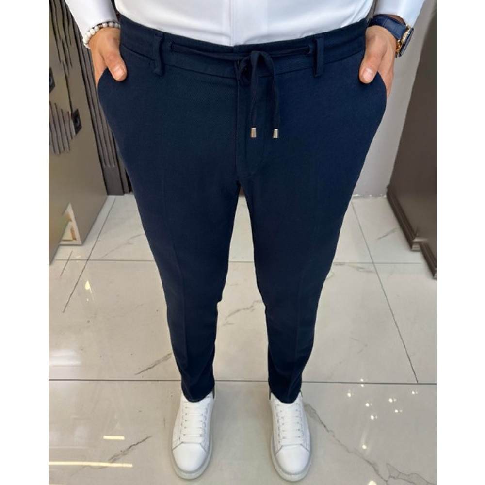 Terzi Adem Altun Italyan Kesim Slim Fit Erkek Beli Lastikli Pantolon Lacivert T9136 Erkek Pantolon Fiyatı