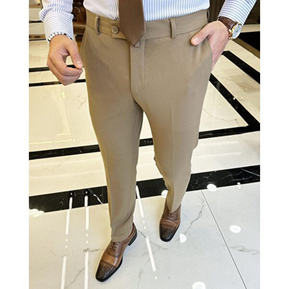 Terzi Adem Altun Italyan Stil Slim Fit Erkek Kumaş Pantolon Camel T6155 Erkek Pantolon Fiyatı